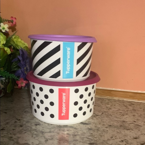 Tupperware Polka Dot and Striped Containers - Picture 1 of 8